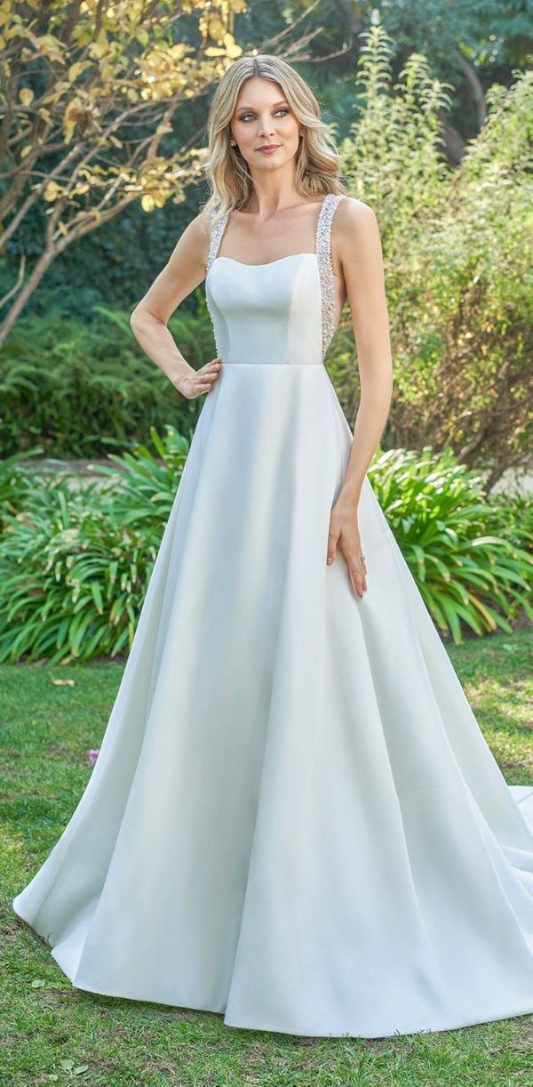strapless open back dress Long Beaded Faux-Wrap Prom Dress with Strappy Back PromGirl